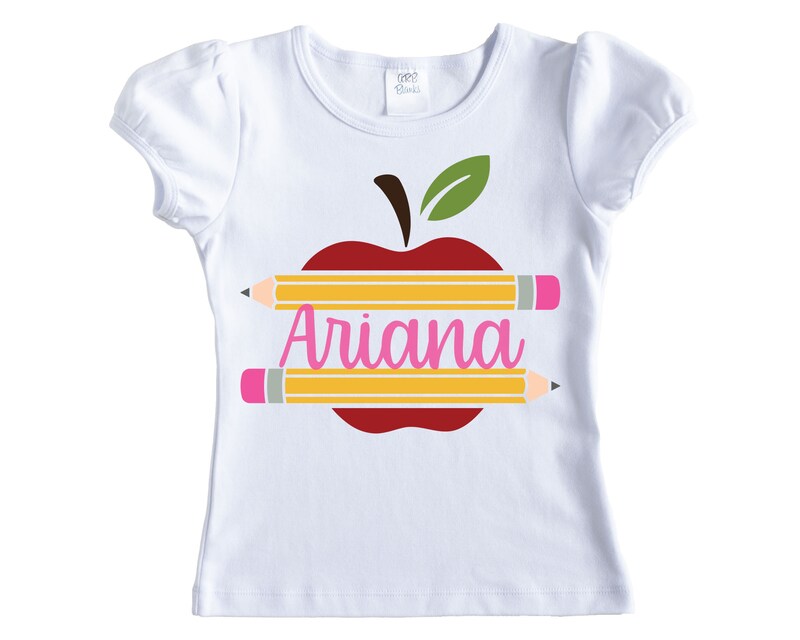 Apple and Pencil Frame Back to School Personalized Shirt - Short Sleeves - Long Sleeves